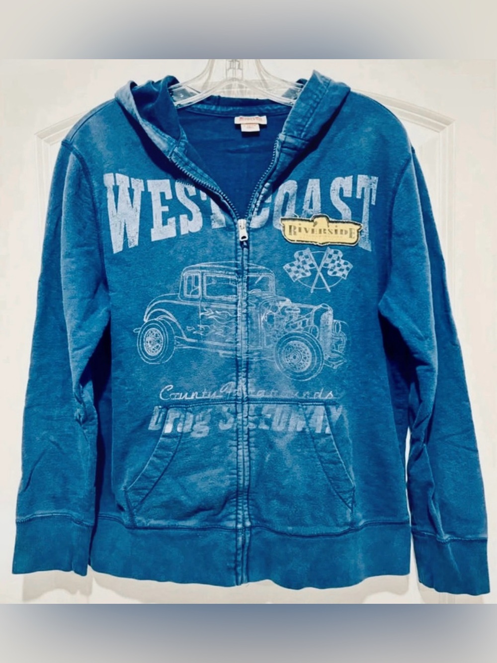 Mossimo Graphic Hoodie Jacket West Coast Drag Racing Youth L 12 / 14 Blue